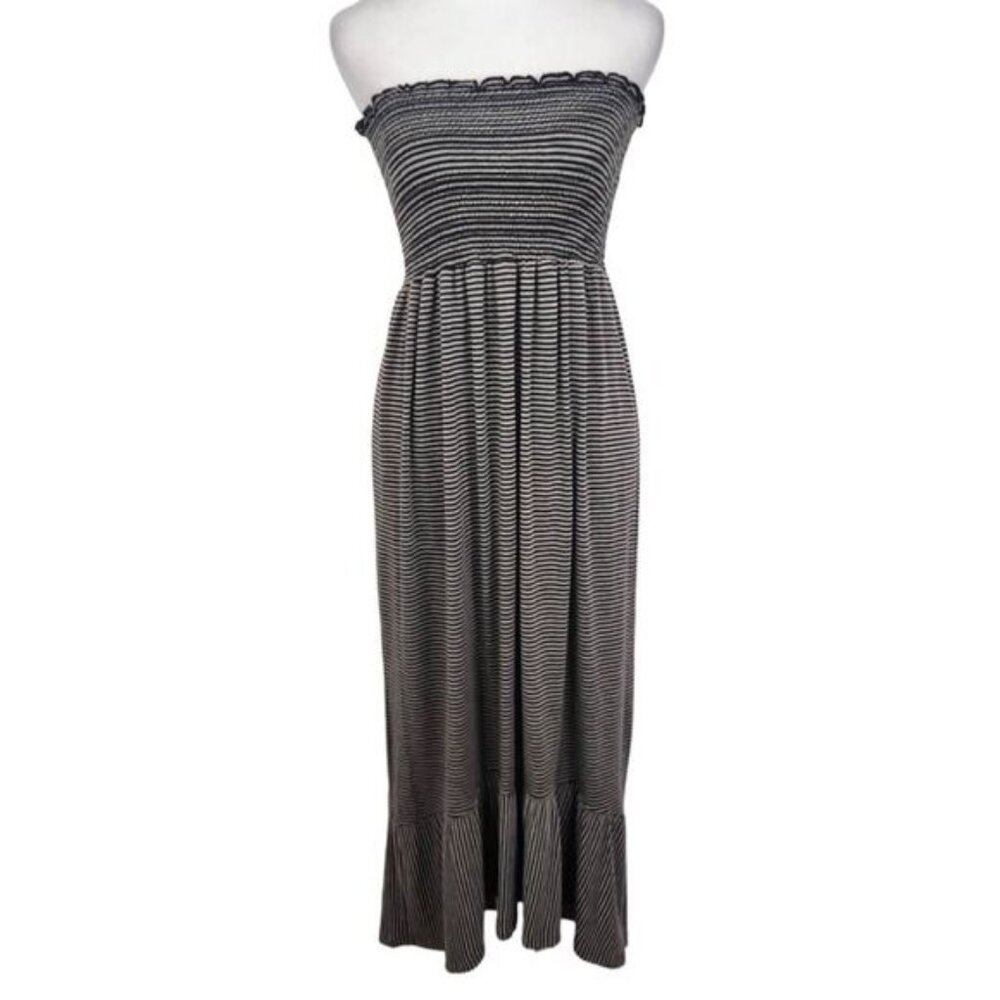 Rachel Reid Gray and Black Stripe Strapless Midi Dress Size Large Boho Dress